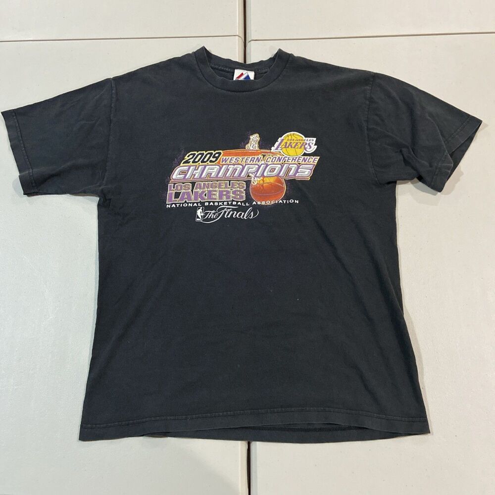 Vintage 2009 Conference Champions NBA Lakers Playoffs Tee Double Sided Large